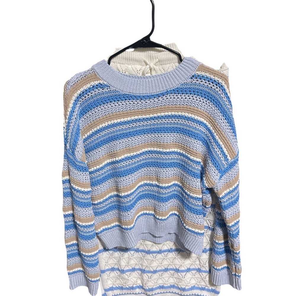 SO Women's Blue and Tan Striped Sweater and skirt